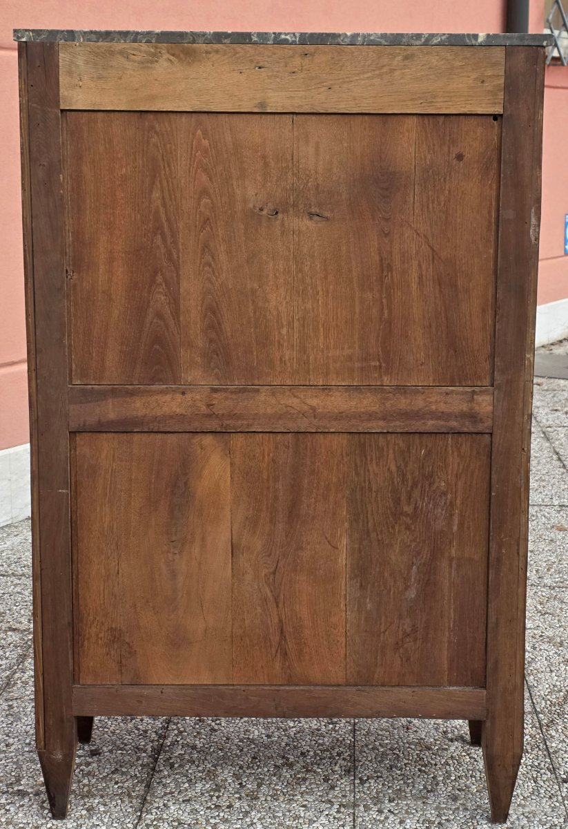 Vetrina francese in stile Luigi XVI, periodo Napoleone III, noce filettato, piano in marmo-photo-2