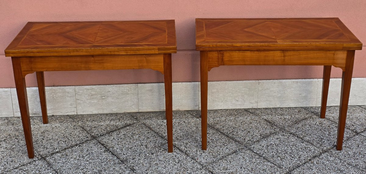 Coppia di tavolini da gioco a libro in ciliegio – Veneto, fine Luigi XVI / primo Impero-photo-5