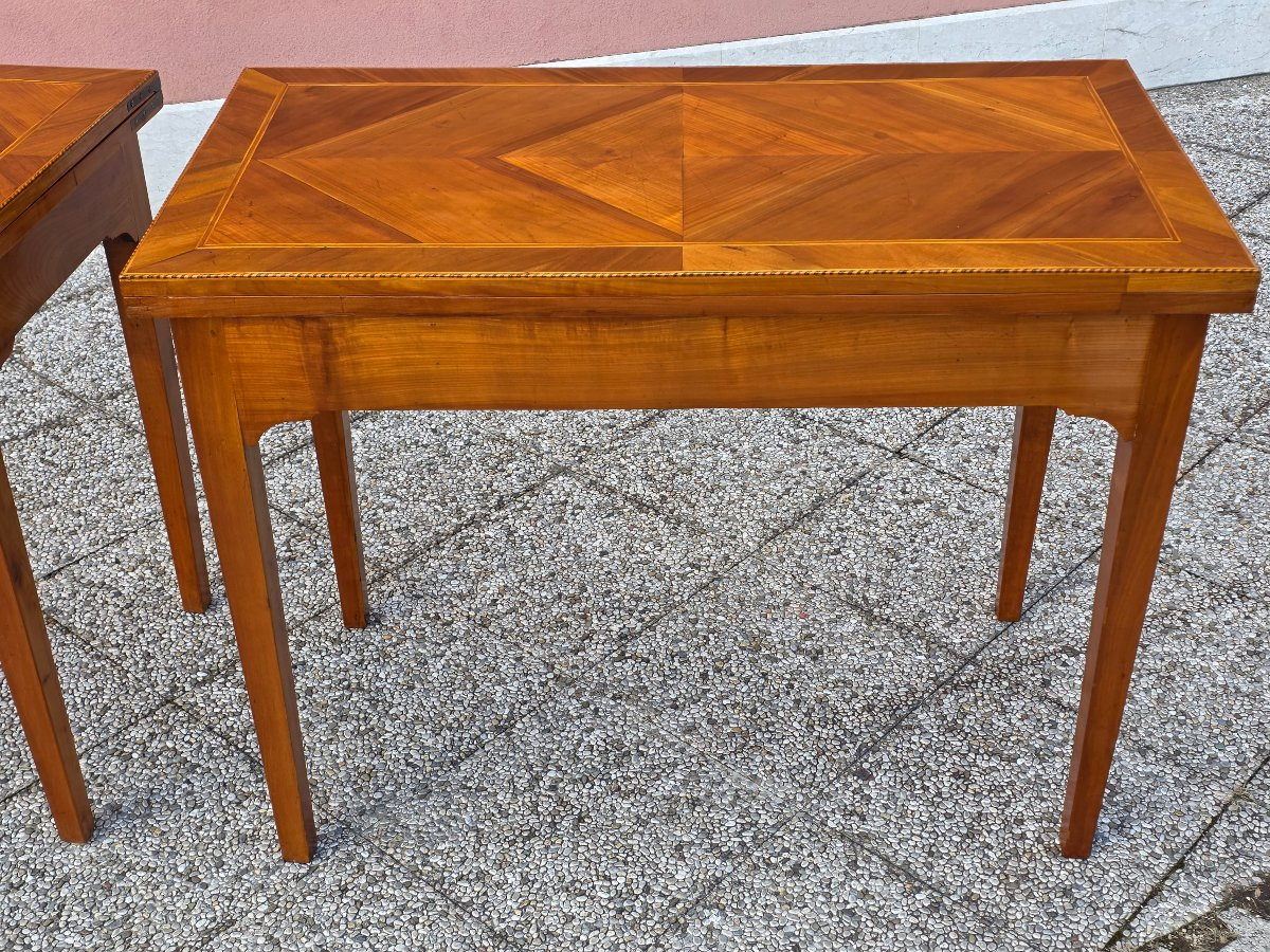 Coppia di tavolini da gioco a libro in ciliegio – Veneto, fine Luigi XVI / primo Impero-photo-6