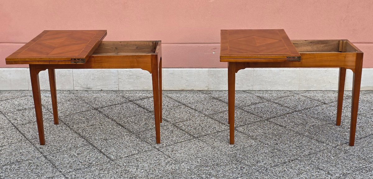 Coppia di tavolini da gioco a libro in ciliegio – Veneto, fine Luigi XVI / primo Impero-photo-7