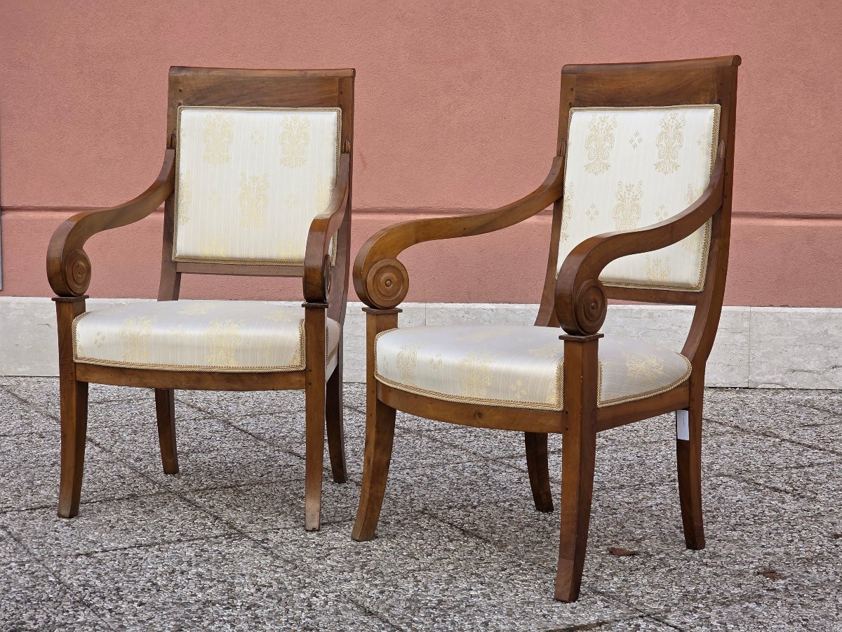 Coppia di poltrone Direttorio in noce, Nord Italia, inizi XIX secolo-photo-6