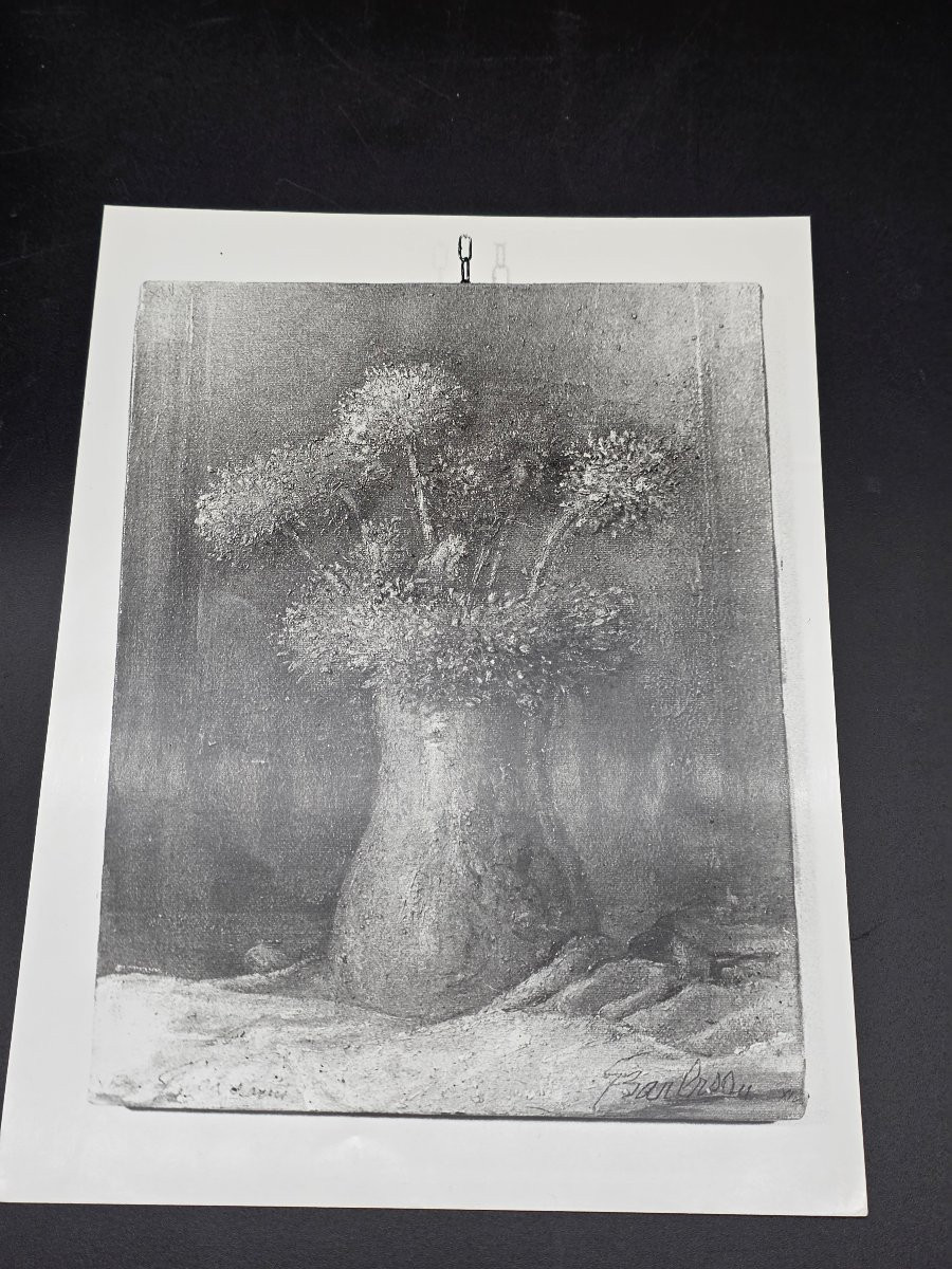 Giovanni Barbisan Vaso di fiori Olio su tela-photo-1