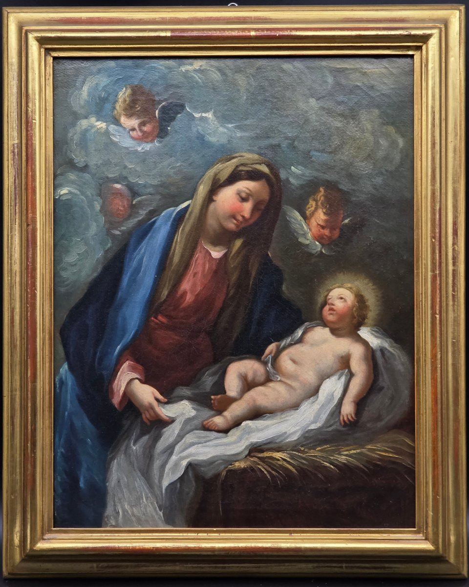 Madonna col Bambino e angeli – Scuola emiliana del XVII secolo, olio su tela-photo-2