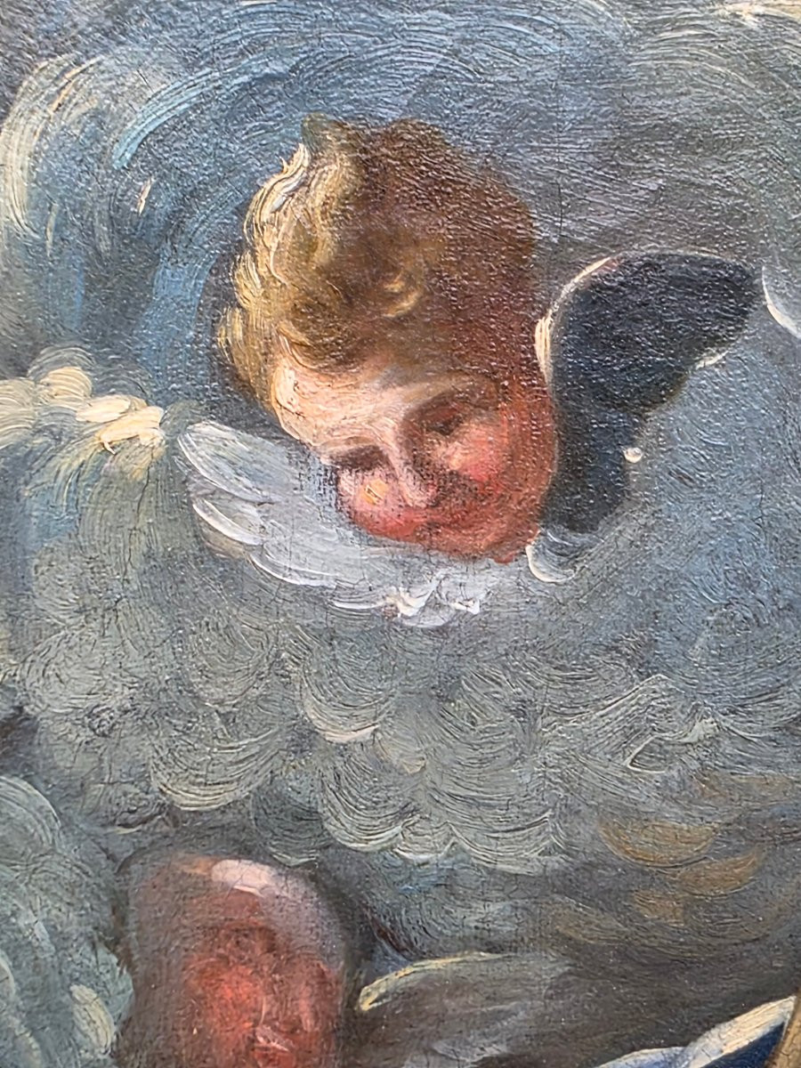 Madonna col Bambino e angeli – Scuola emiliana del XVII secolo, olio su tela-photo-4