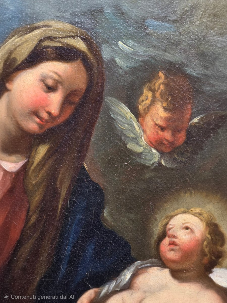 Madonna col Bambino e angeli – Scuola emiliana del XVII secolo, olio su tela-photo-6