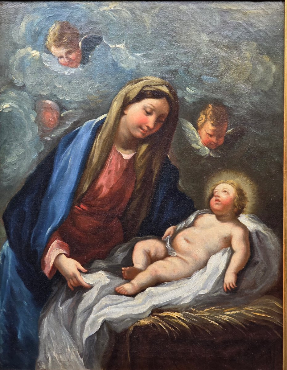Madonna col Bambino e angeli – Scuola emiliana del XVII secolo, olio su tela-photo-7