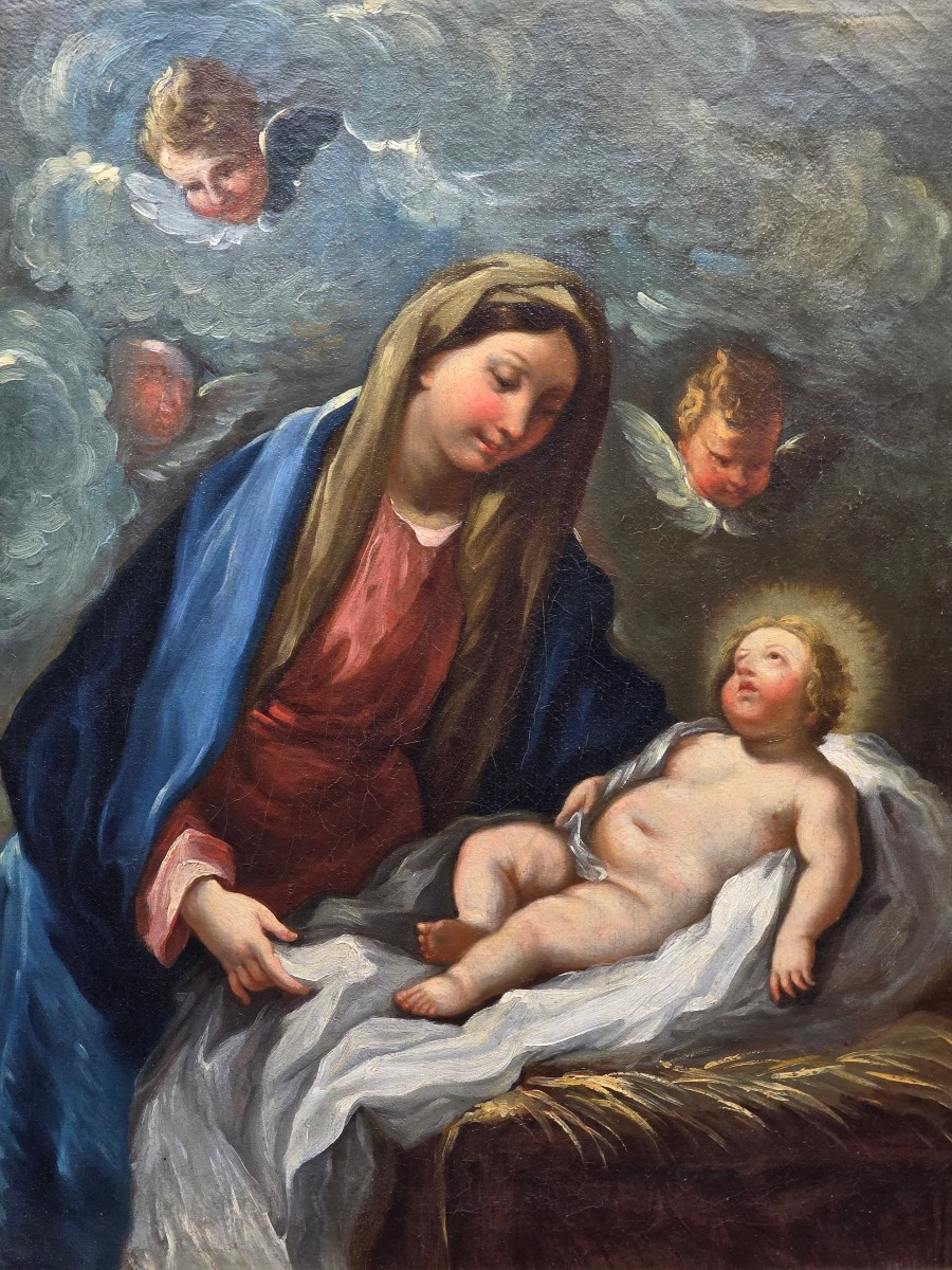 Madonna col Bambino e angeli – Scuola emiliana del XVII secolo, olio su tela