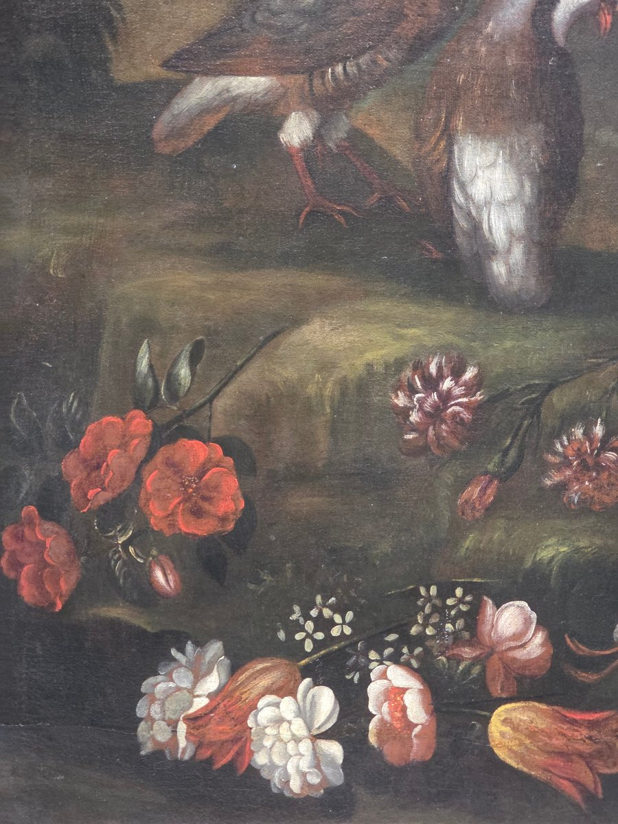 Coppia di grandi nature morte di caccia – Scuola emiliana del XVII secolo, olio su tela-photo-7