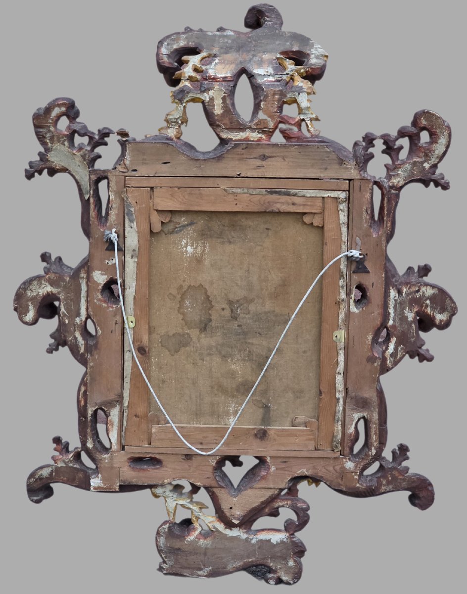 Ritratto di giovane donna con importante cornice lignea scolpita e dorata,XVIII secolo Antonio -photo-4