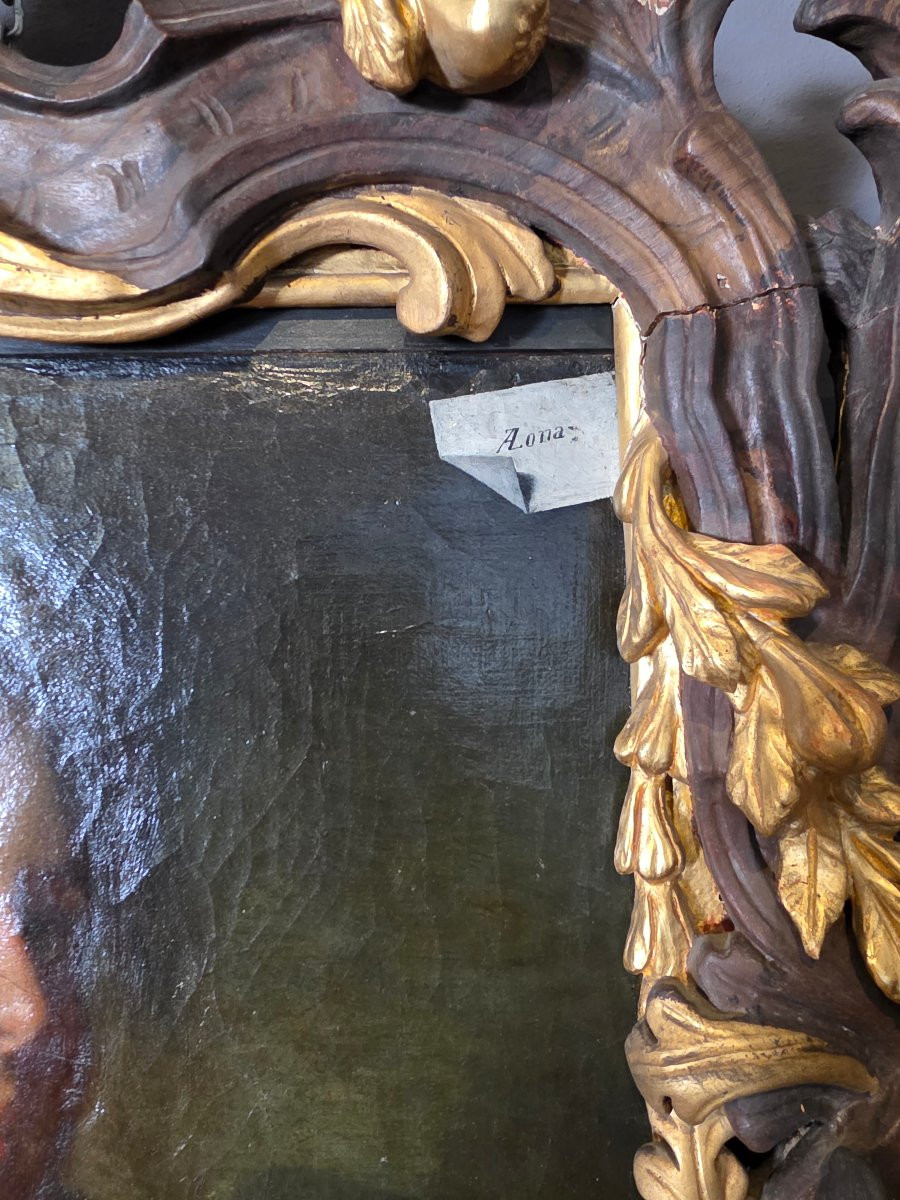 Ritratto di giovane donna con importante cornice lignea scolpita e dorata,XVIII secolo Antonio -photo-5