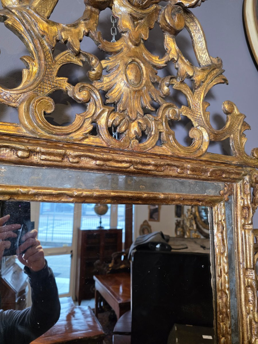 Specchiera piemontese in legno intagliato e dorato a mecca, seconda metà del XVIII secolo-photo-3