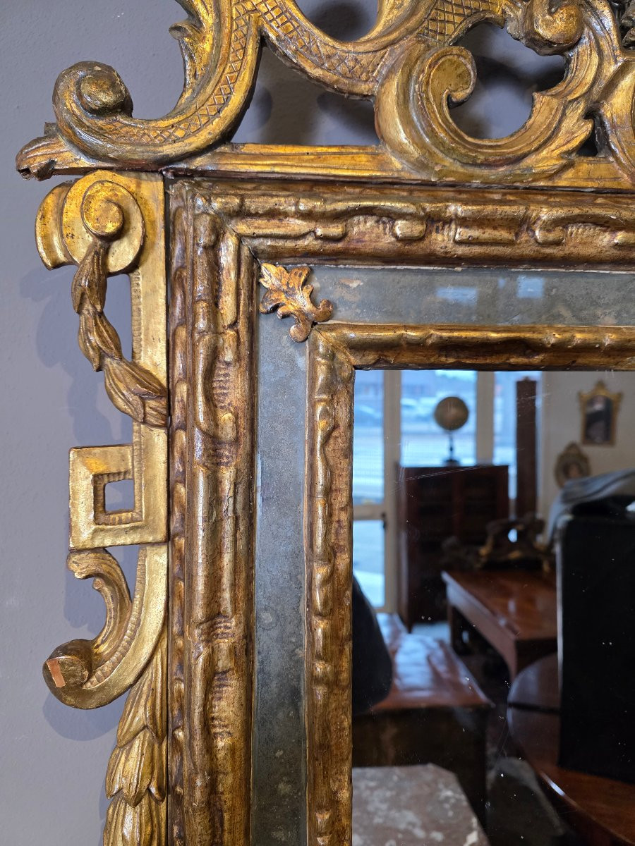 Specchiera piemontese in legno intagliato e dorato a mecca, seconda metà del XVIII secolo-photo-4