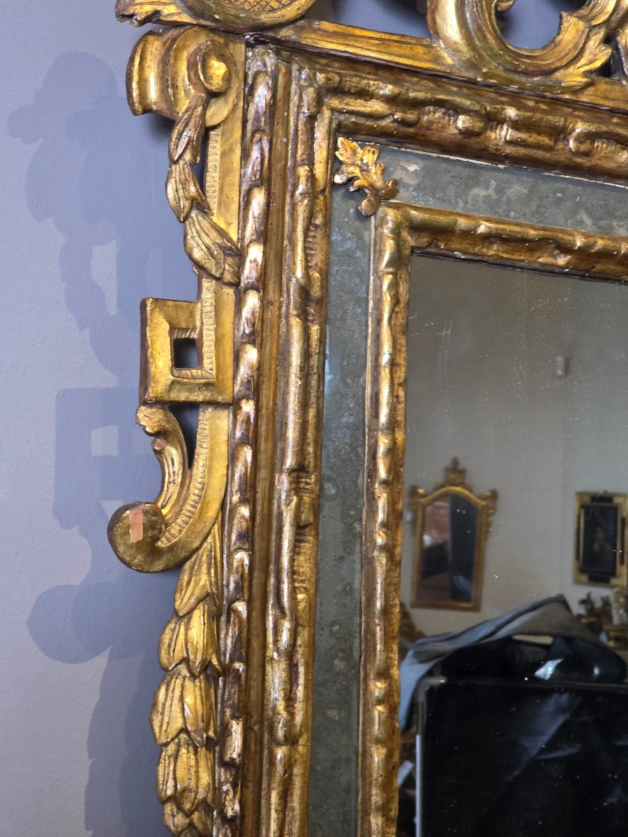 Specchiera piemontese in legno intagliato e dorato a mecca, seconda metà del XVIII secolo-photo-8
