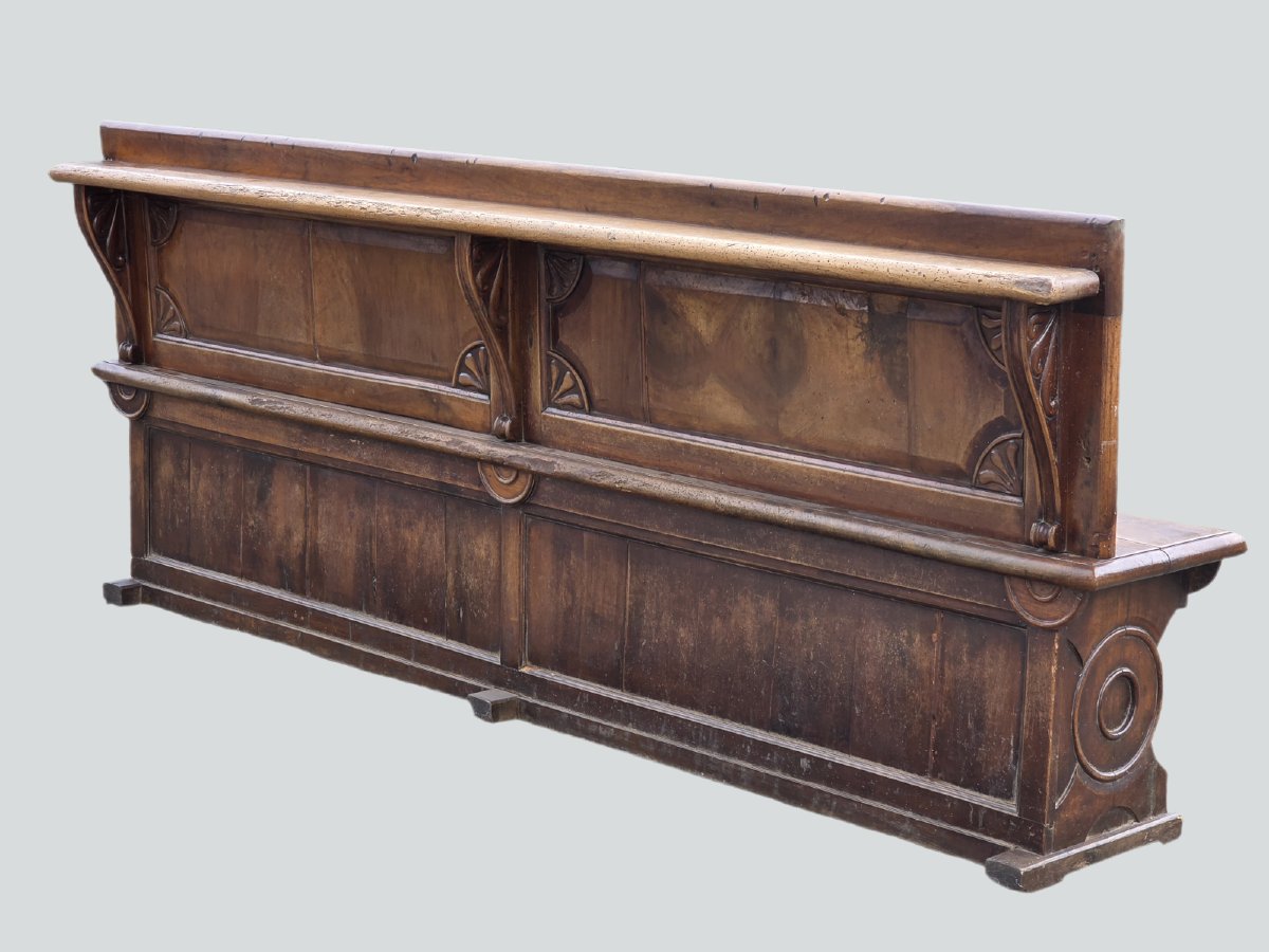 Grande panca veneta Impero in noce massiccio, inizi XIX secolo-photo-3