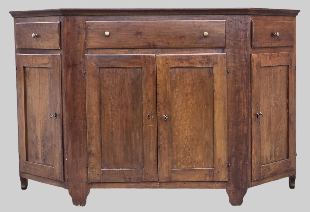 Credenza scantonata veneta in arte povera, legno di frutto, fine XIX secolo-photo-2