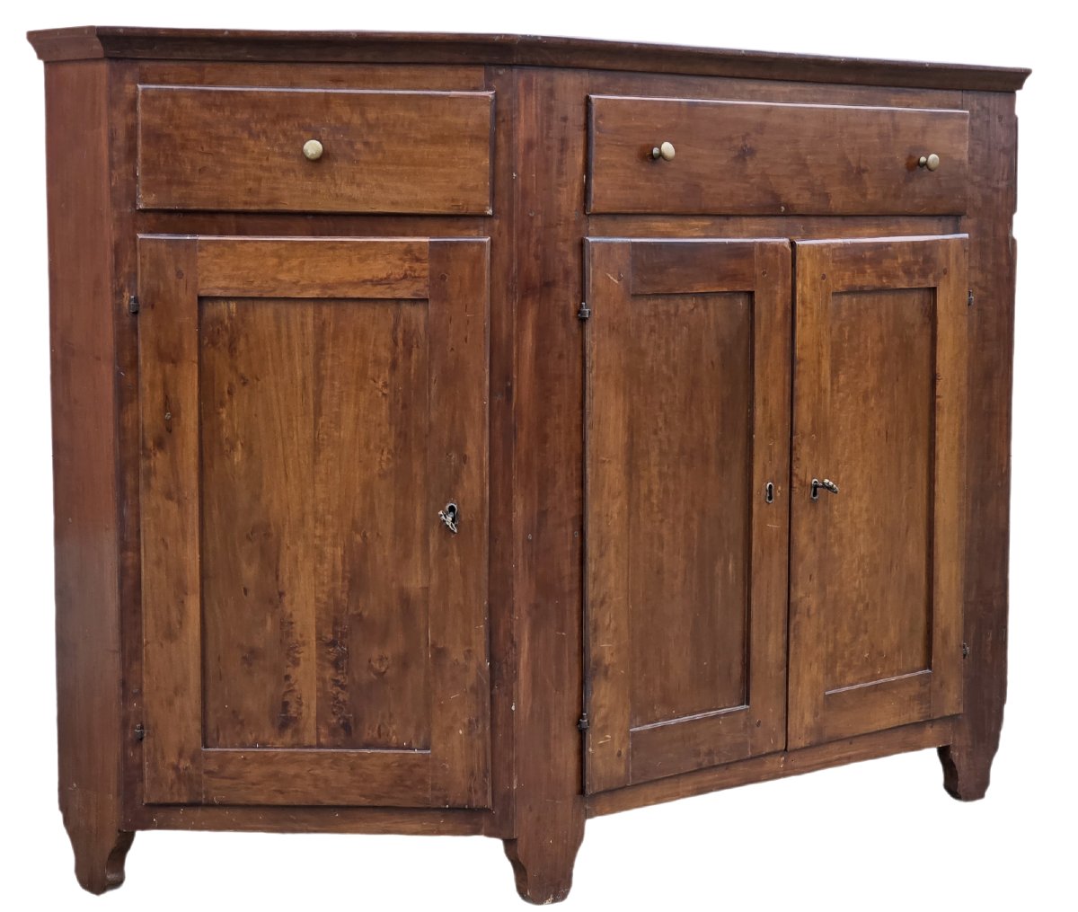 Credenza scantonata veneta in arte povera, legno di frutto, fine XIX secolo-photo-3