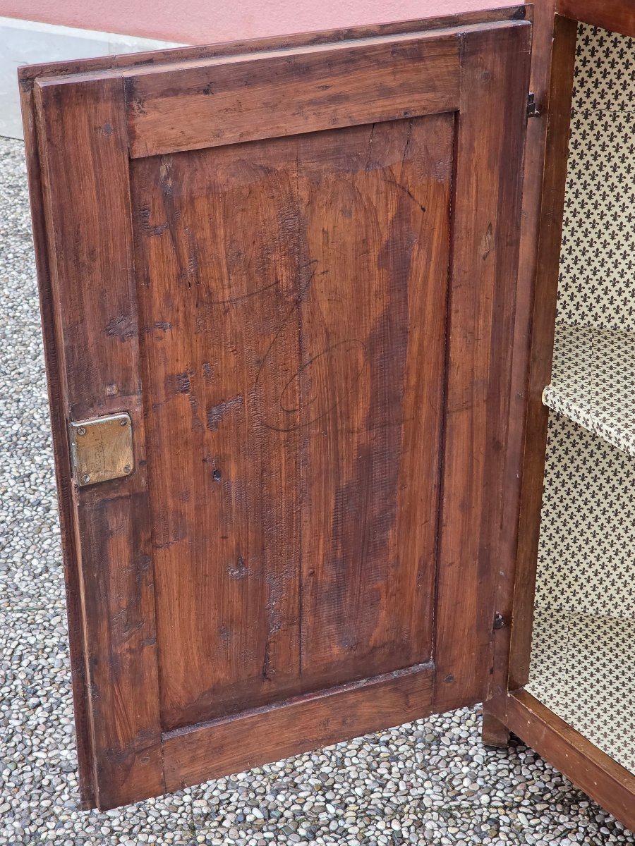 Credenza scantonata veneta in arte povera, legno di frutto, fine XIX secolo-photo-1