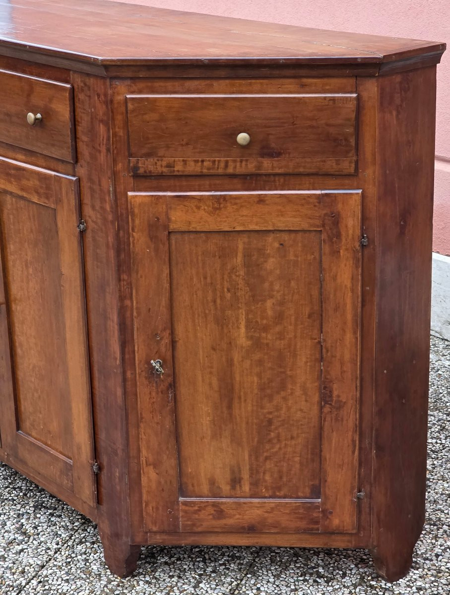 Credenza scantonata veneta in arte povera, legno di frutto, fine XIX secolo-photo-4