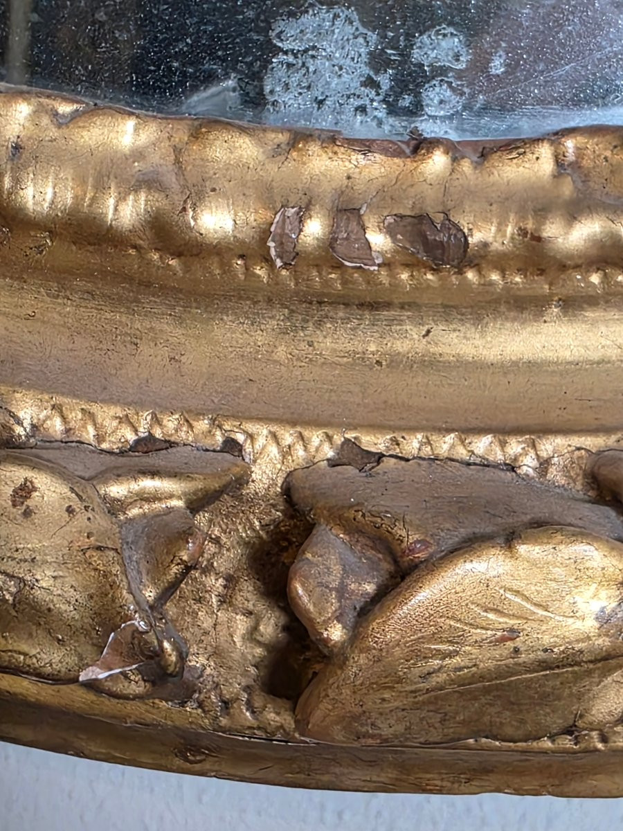 Cornice ovale Luigi XVI dorata a foglia d’oro adattata a specchiera, fine XVIII secolo-photo-3