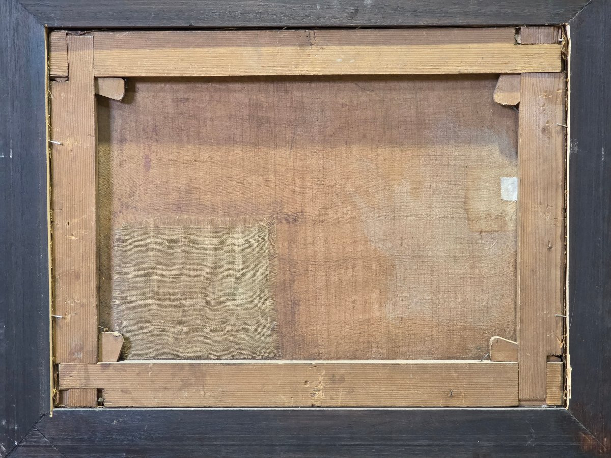 Paesaggio romantico notturno con rovine e riflessi di luna, scuola italiana XIX secolo-photo-2