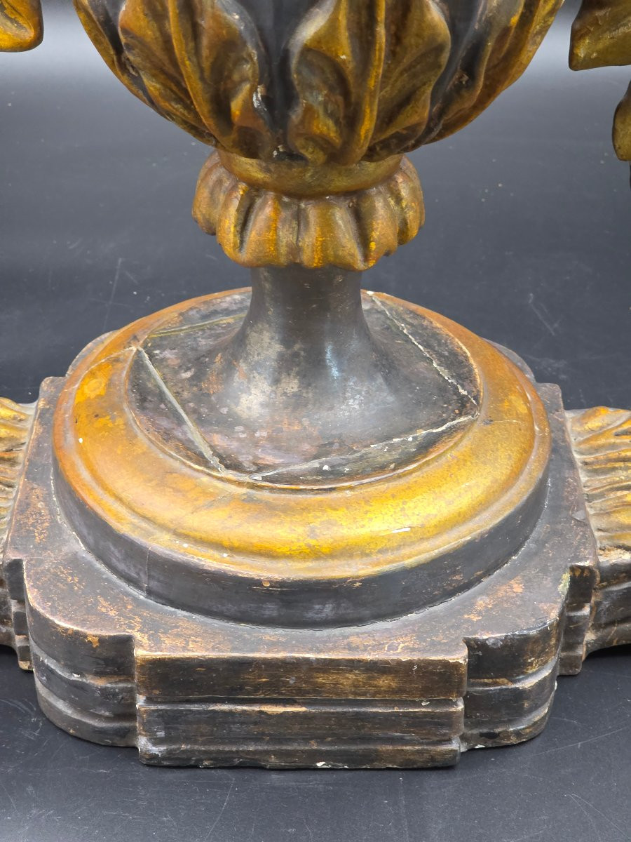 Coppia di grandi portapalme in legno argentato e dorato, gusto neoclassico, inizi XX secolo-photo-2