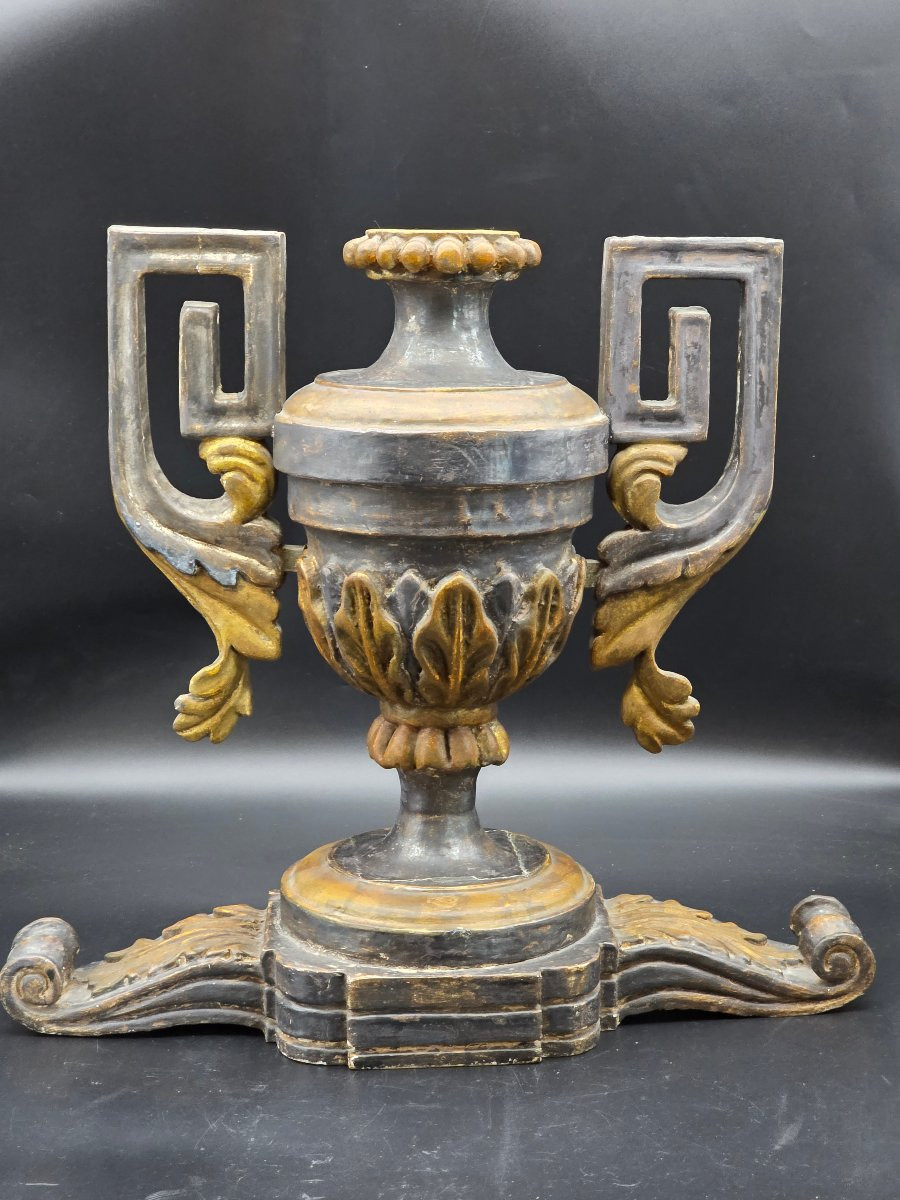 Coppia di grandi portapalme in legno argentato e dorato, gusto neoclassico, inizi XX secolo-photo-4