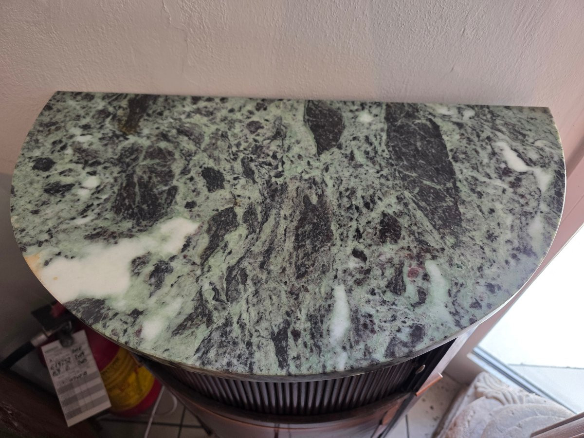 Comodino mezzaluna Luigi XVI in mogano e ciliegio con serrandina, Veneto, fine XVIII secolo-photo-2