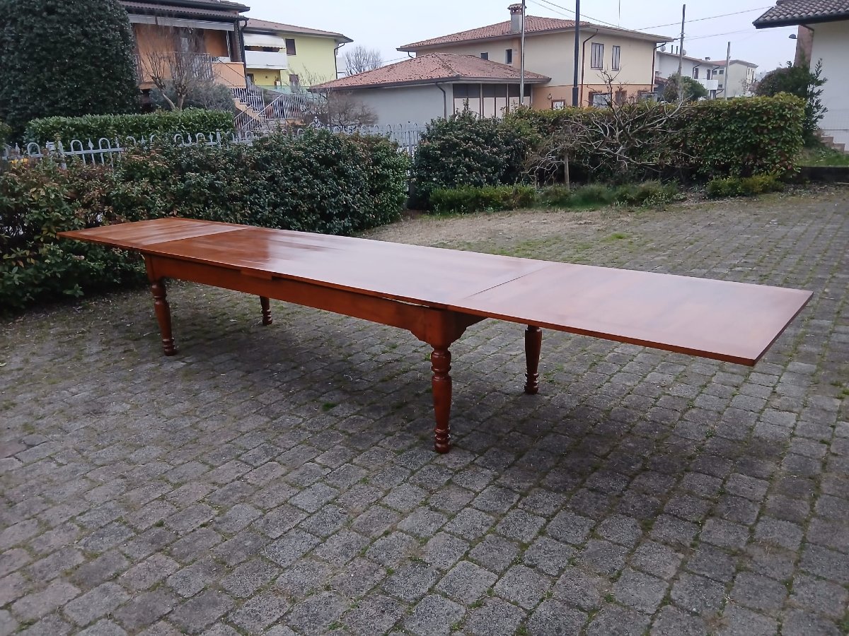 Grande tavolo veneto monumentale in ciliegio massiccio, allungabile fino a 5,30 metri, XIX -photo-4