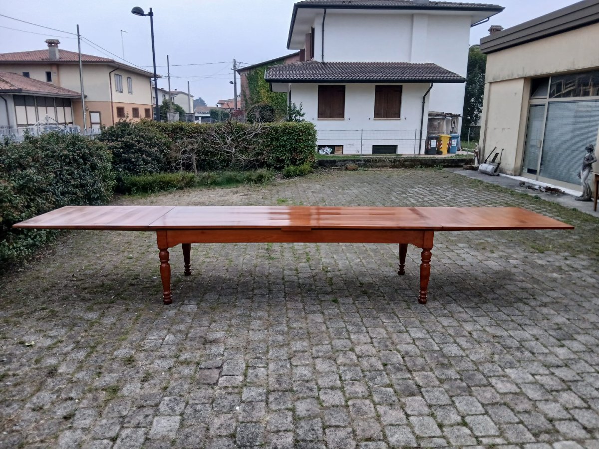 Grande tavolo veneto monumentale in ciliegio massiccio, allungabile fino a 5,30 metri, XIX -photo-3