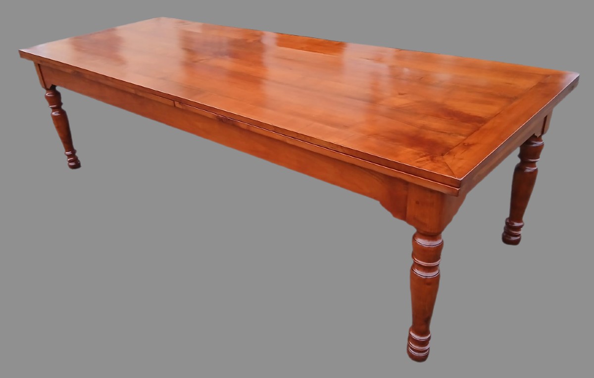 Grande tavolo veneto monumentale in ciliegio massiccio, allungabile fino a 5,30 metri, XIX 