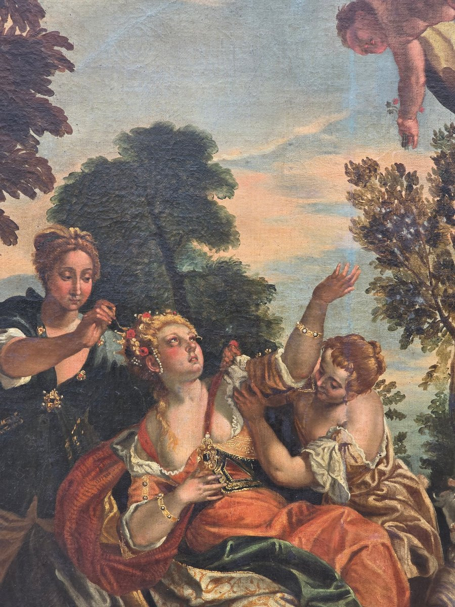 Grande dipinto decorativo antico “Ratto d’Europa”, scuola veneta, XVIII secolo-photo-2