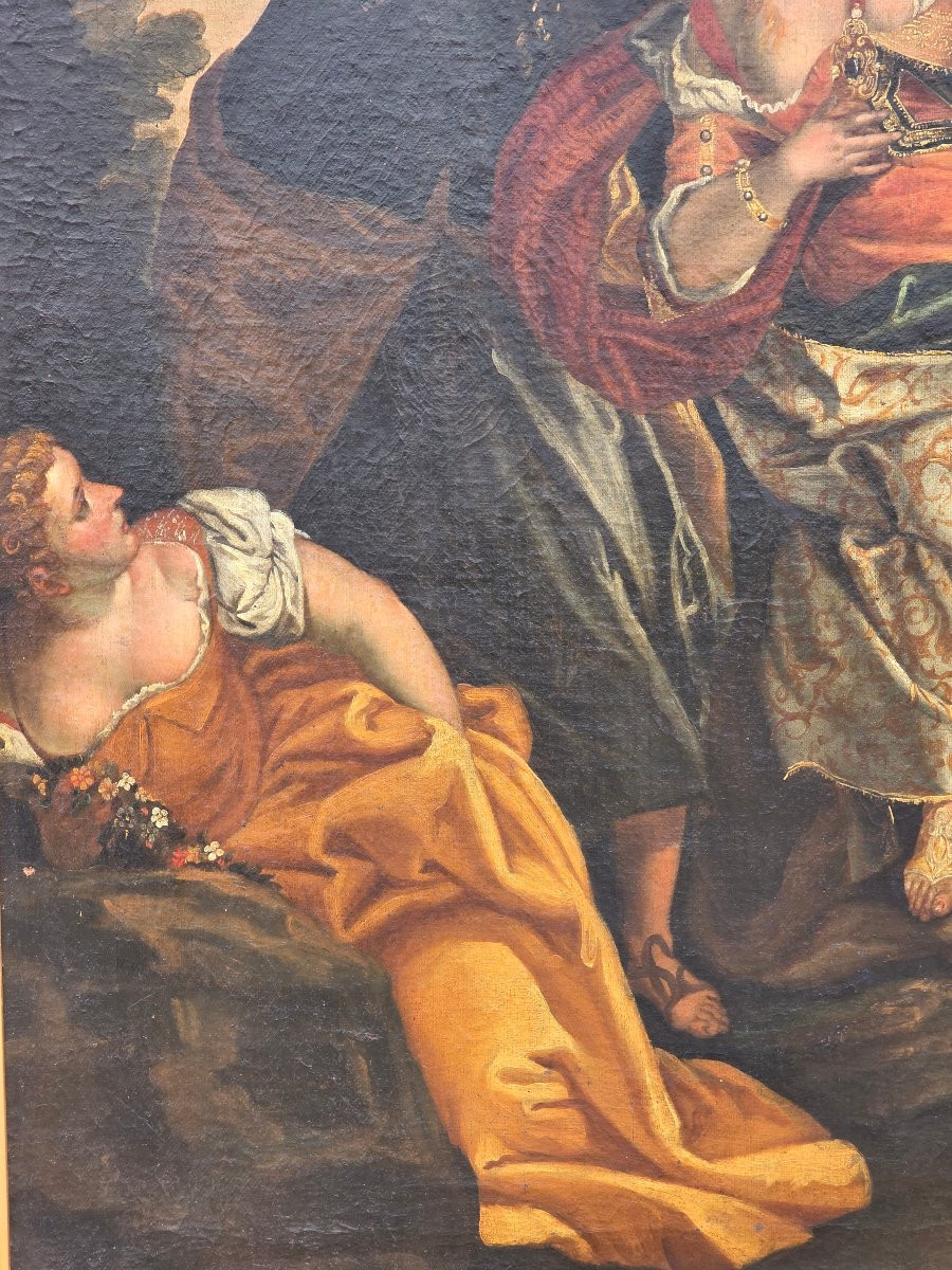 Grande dipinto decorativo antico “Ratto d’Europa”, scuola veneta, XVIII secolo-photo-3