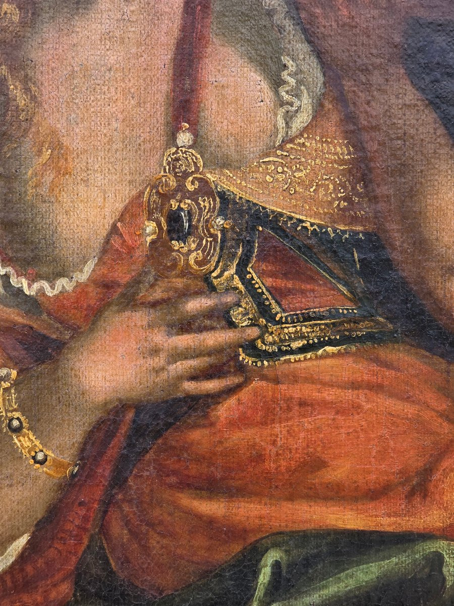 Grande dipinto decorativo antico “Ratto d’Europa”, scuola veneta, XVIII secolo-photo-8