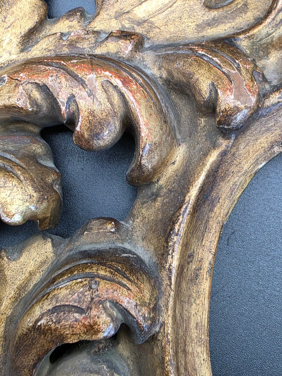 Cornice ovale Luigi XV intagliata e dorata, legno di cirmolo, Veneto-Emilia, XVIII secolo-photo-2