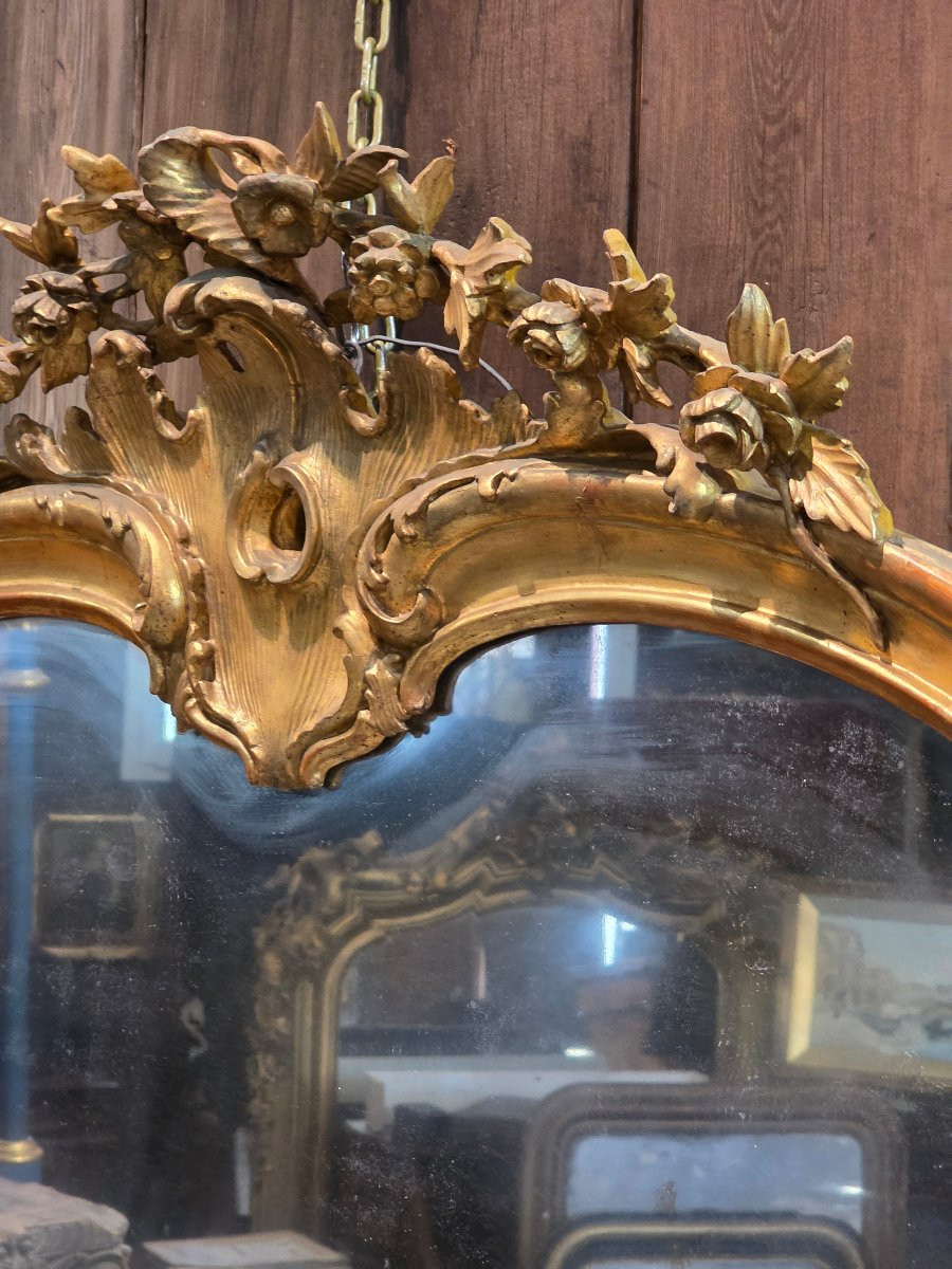 Specchiera veneziana Carlo X dorata a foglia oro, specchio al mercurio, 1820-photo-3