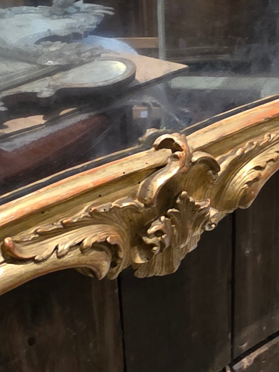 Specchiera veneziana Carlo X dorata a foglia oro, specchio al mercurio, 1820-photo-4