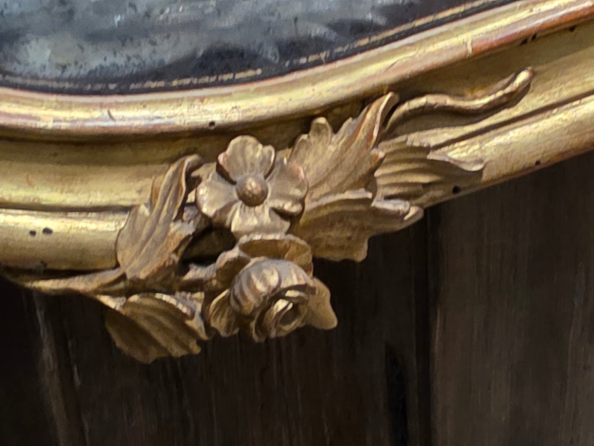 Specchiera veneziana Carlo X dorata a foglia oro, specchio al mercurio, 1820-photo-5