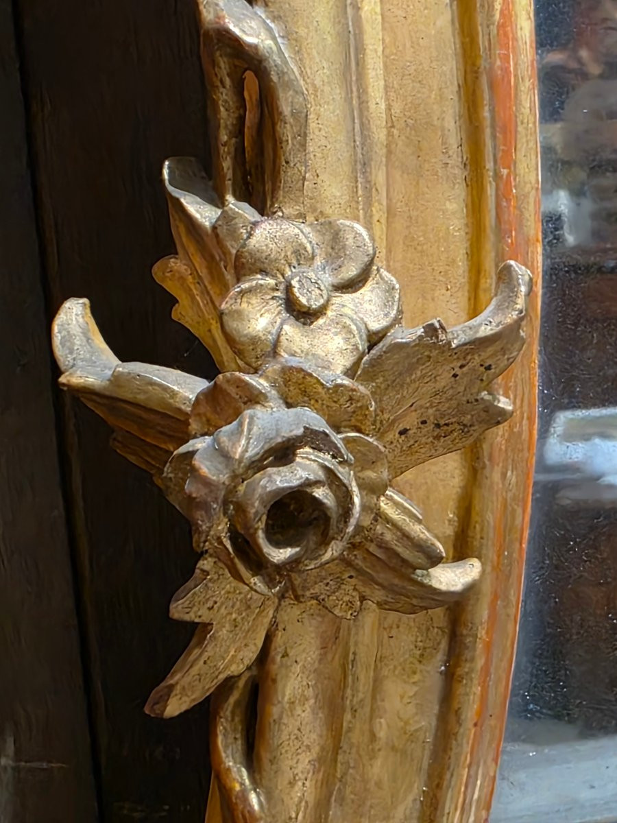 Specchiera veneziana Carlo X dorata a foglia oro, specchio al mercurio, 1820-photo-6