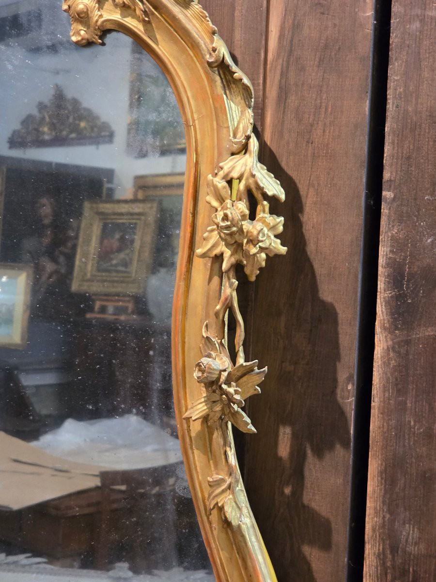Specchiera veneziana Carlo X dorata a foglia oro, specchio al mercurio, 1820-photo-7