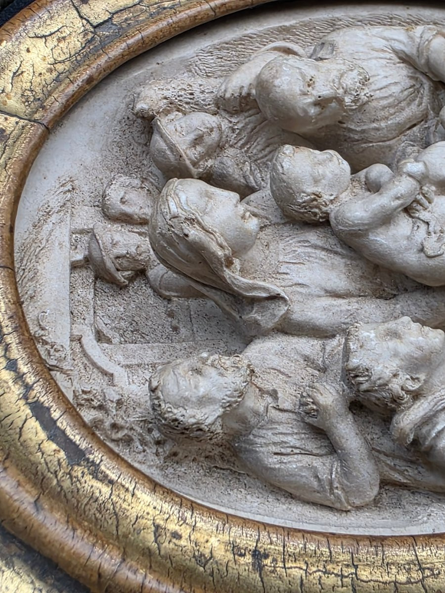 Adorazione dei Pastori in spuma di mare, scultura devozionale con cornice dorata XVIII sec-photo-4