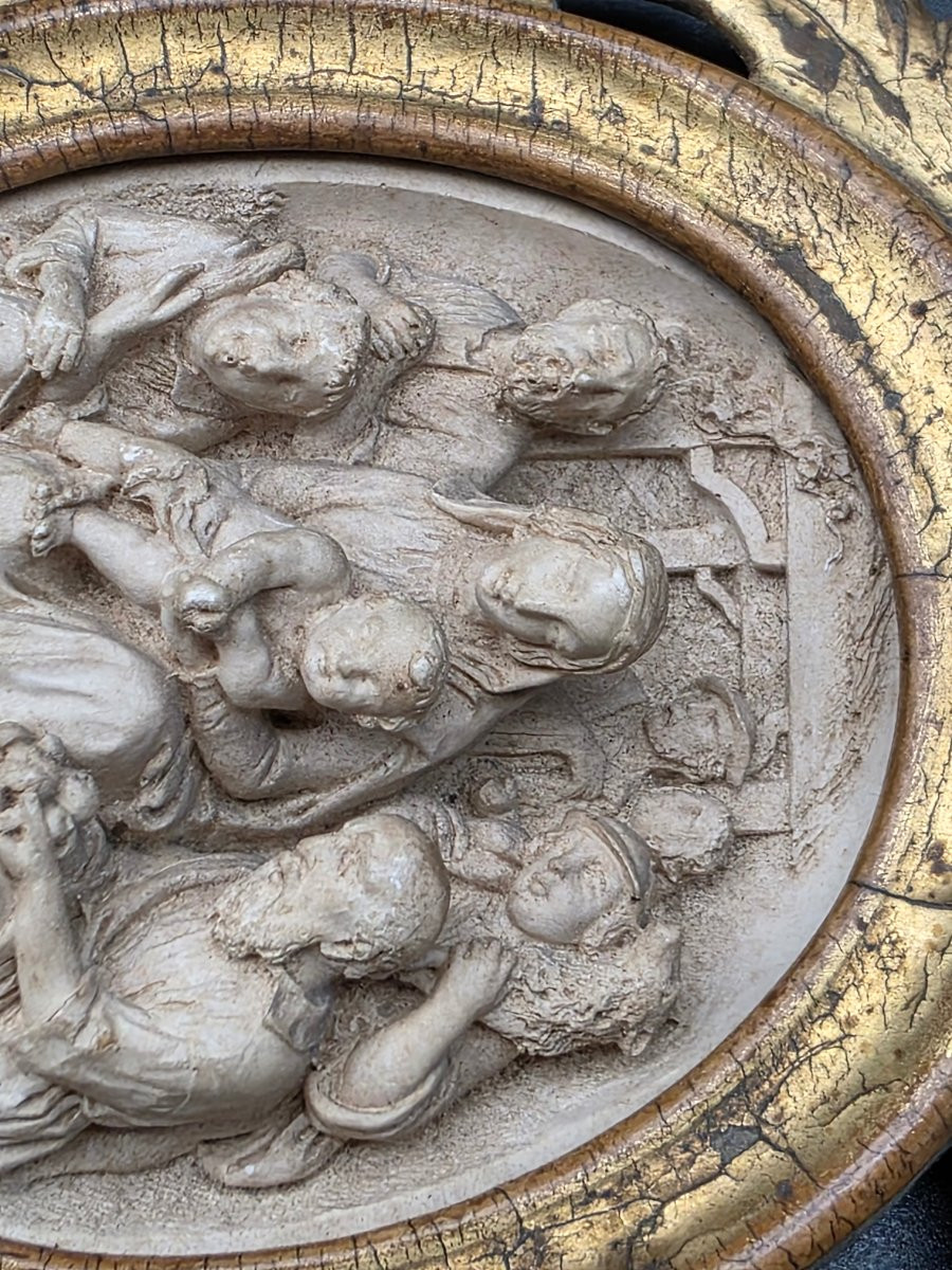 Adorazione dei Pastori in spuma di mare, scultura devozionale con cornice dorata XVIII sec-photo-5