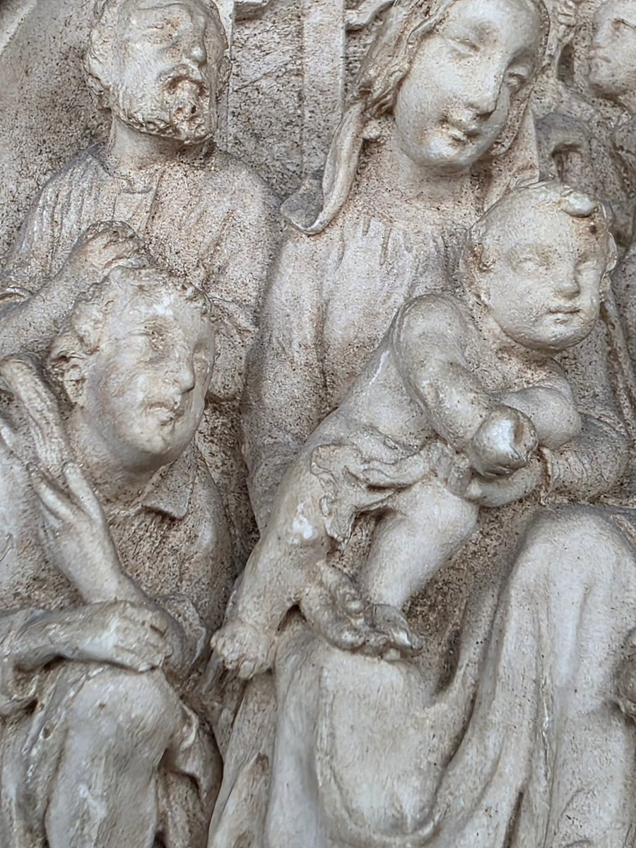 Adorazione dei Pastori in spuma di mare, scultura devozionale con cornice dorata XVIII sec-photo-6