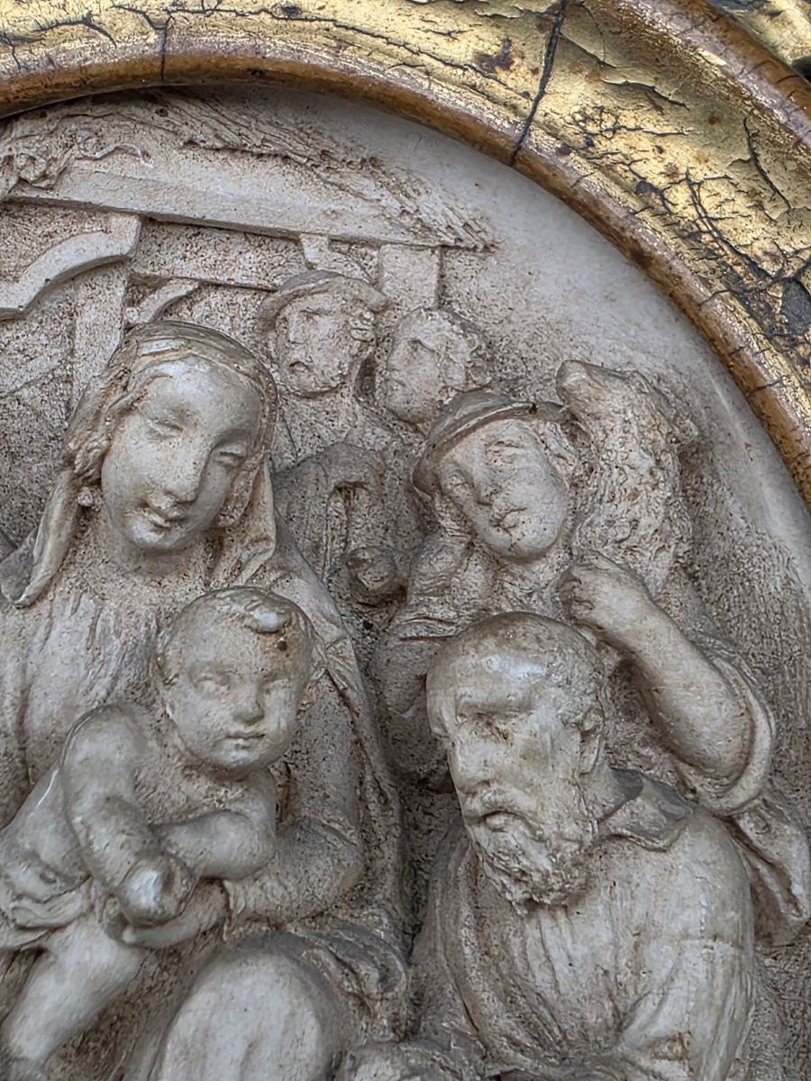 Adorazione dei Pastori in spuma di mare, scultura devozionale con cornice dorata XVIII sec-photo-7