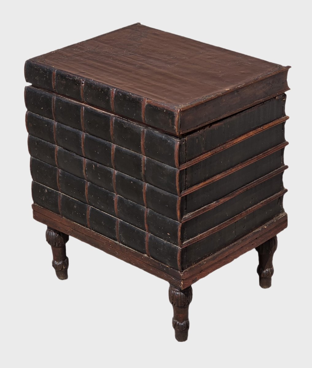 Cassapanca a forma di libri Luigi XVI Veneto abete tinto e pelle fine XVIII secolo-photo-2