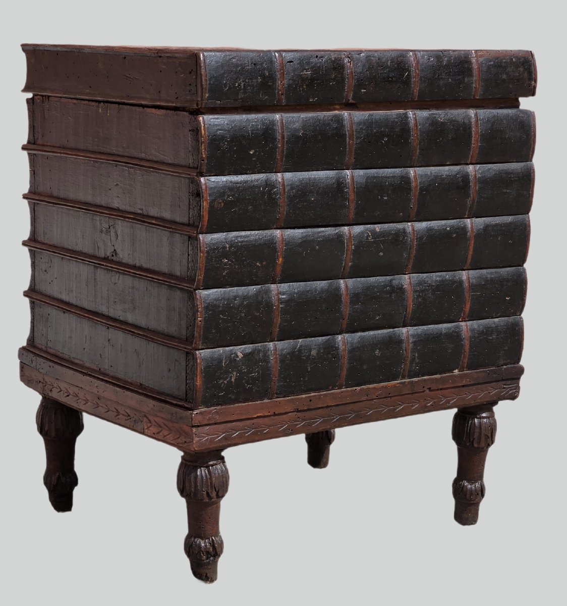 Cassapanca a forma di libri Luigi XVI Veneto abete tinto e pelle fine XVIII secolo-photo-3