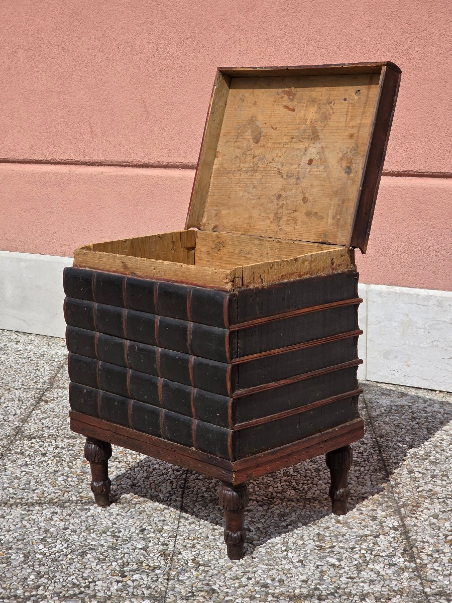 Cassapanca a forma di libri Luigi XVI Veneto abete tinto e pelle fine XVIII secolo-photo-4