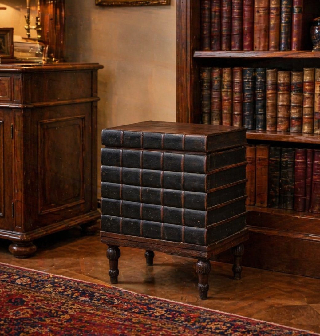 Cassapanca a forma di libri Luigi XVI Veneto abete tinto e pelle fine XVIII secolo-photo-7