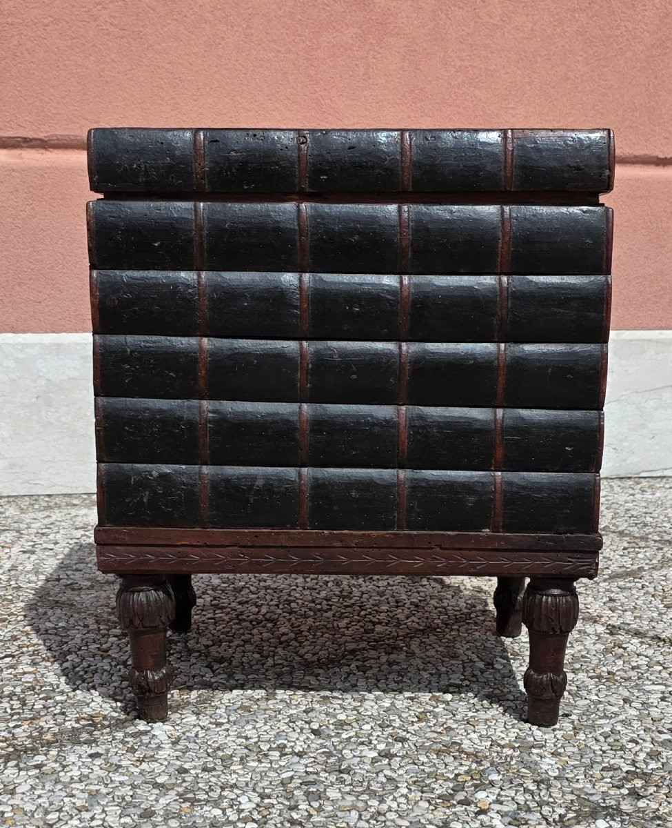 Cassapanca a forma di libri Luigi XVI Veneto abete tinto e pelle fine XVIII secolo-photo-8