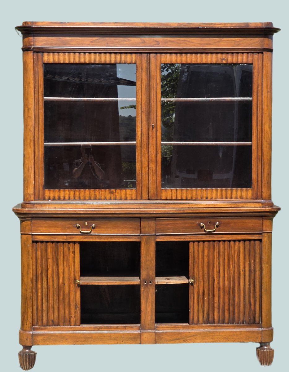 Credenza libreria veneta Carlo X in noce massello, ante a serrandina, XIX secolo-photo-2