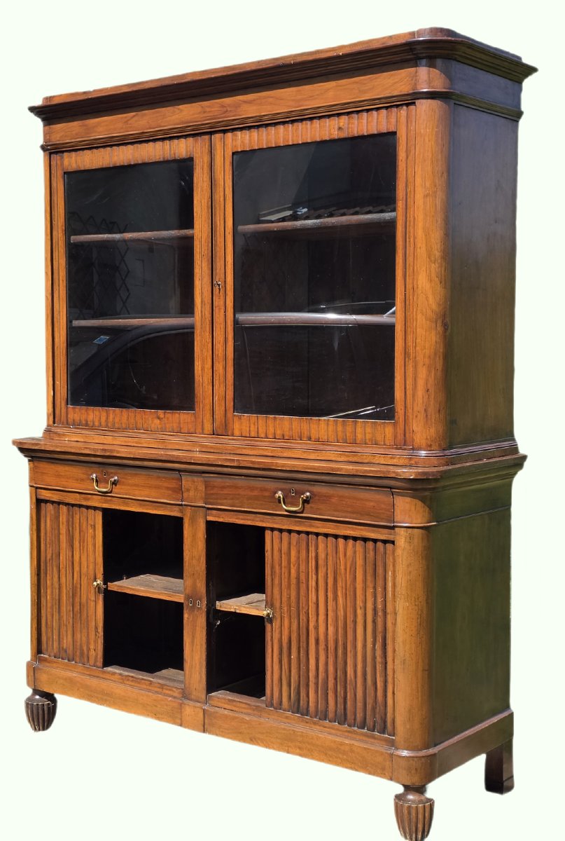 Credenza libreria veneta Carlo X in noce massello, ante a serrandina, XIX secolo-photo-3